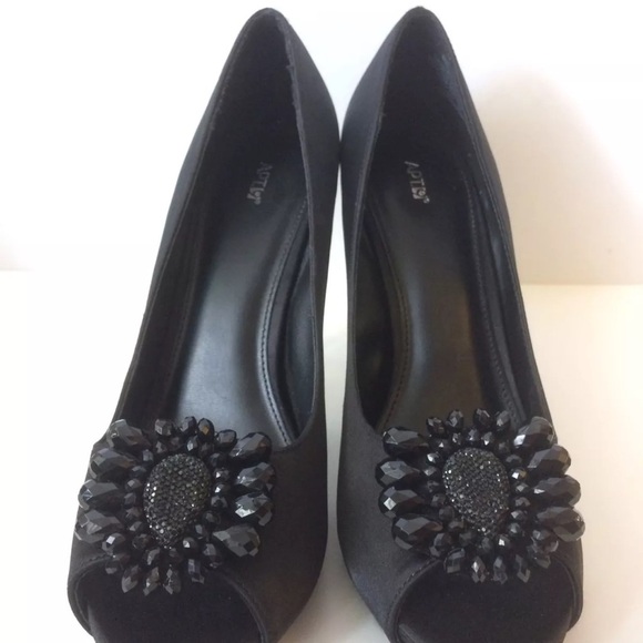 Apt 9 Arden Open Toe Satin Stiletto High Heel Black Beaded Decoration Size 9 - Picture 6 of 12